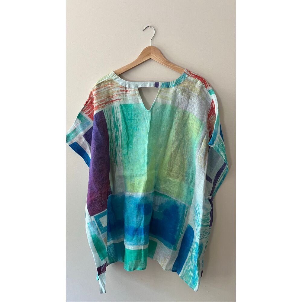 Chico's Textural Blocks Linen Poncho Top L/XL NWT Abstract Colorblock V-Neck - Picture 4 of 6
